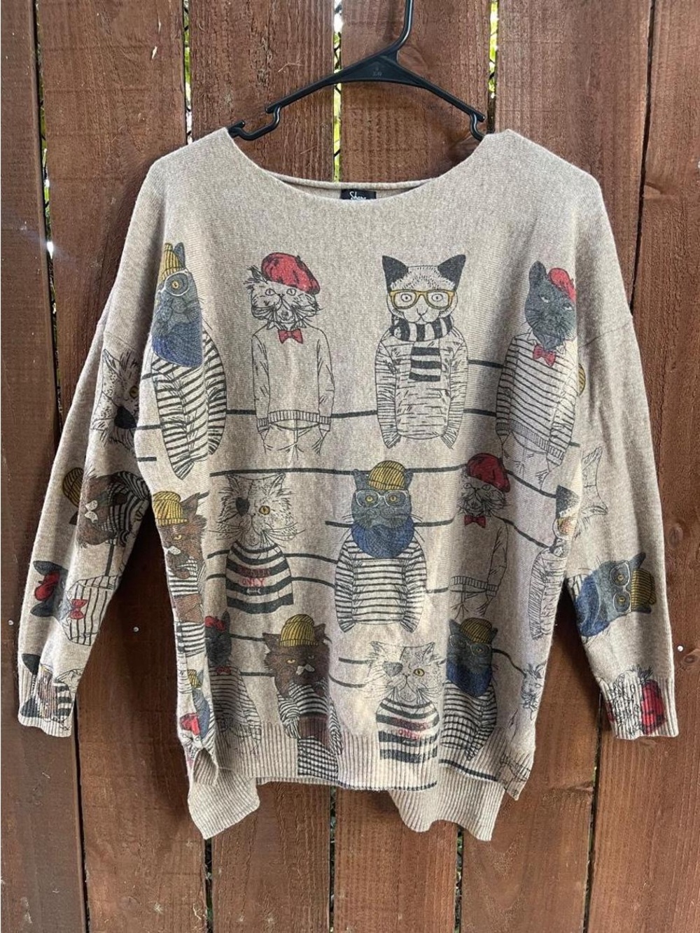 Shana Knit European French Cat Boat Neck Wool Blend Comfy Beige Sweater Sz S